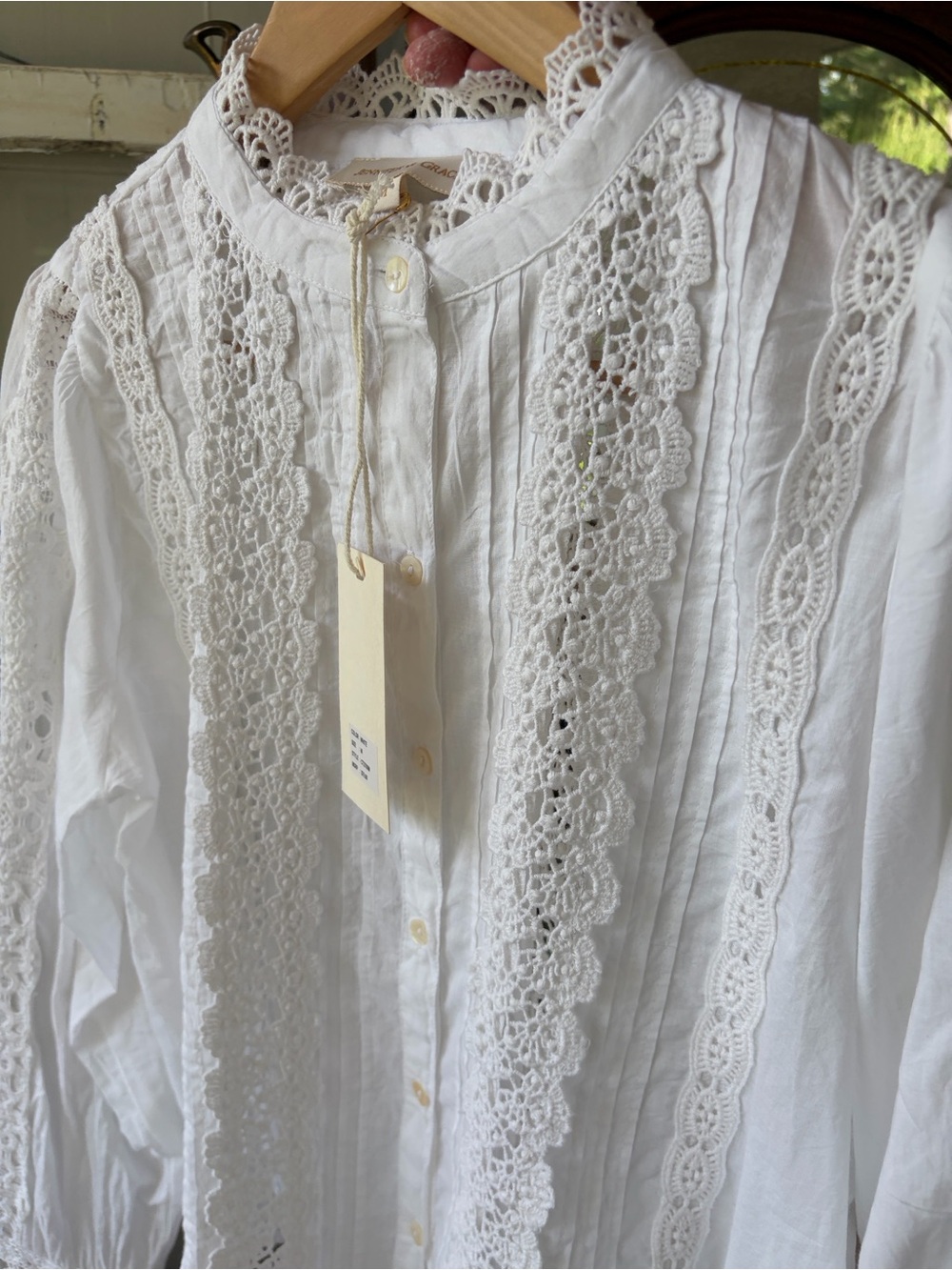 Women's White Lace-Trim Button-Down Shirt - Picture 7 of 11